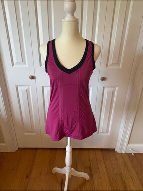 lululemon athletica Raspberry V‑Neck Performance Tank with Black Trim